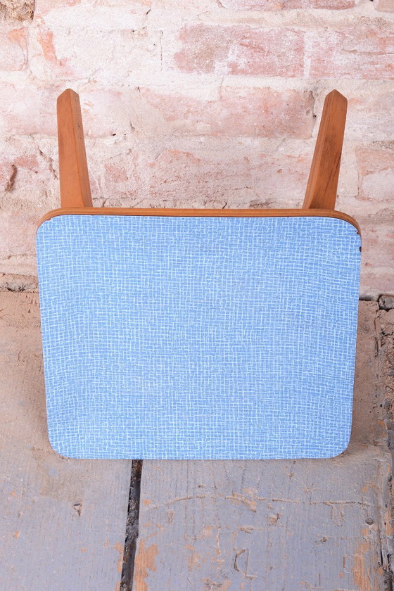 Restored Mid-Century Side Table, Beech, Plywood, Formica, Czech, 1950s, Blue (photo 9 of 11)
