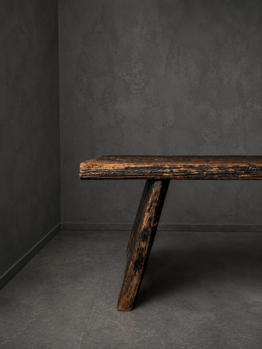 Large Rustic Brutalist Dining Table – Solid Wood – 240 cm – eettafels (photo 2 of 6)