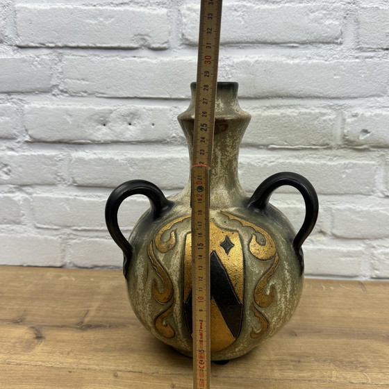 Image 1 of Roger Guérin - Brocca in ceramica Art Déco a quattro manici - Carte da gioco