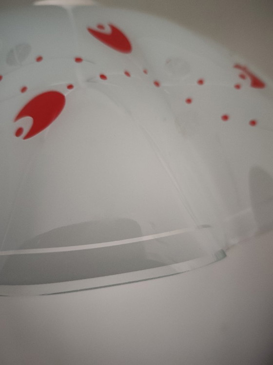 White Opaline Pendant Light with Red and Silver Floral Decoration – Pendant lamps, Glass (photo 9 of 10)