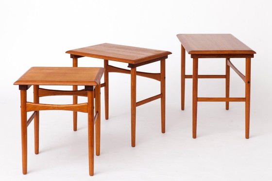 Image 1 of Set of 3 Teak Nesting Tables – 1970s Danish Mid-Century Modern Design, Vintage Side Tables, Scandinavian Teak Furniture