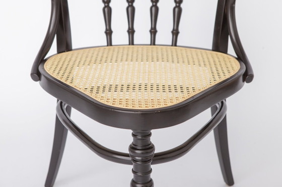 Pair of Bentwood Armchairs, Black Beechwood & Vienna Cane Seats, 1990s Vintage Chairs, Mid-Century Style (photo 4 of 12)