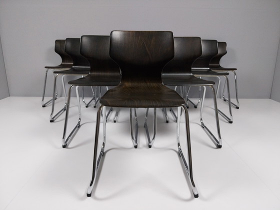 Image 1 of 10 x Vintage Vanerum Pagholz Stoelen, Jaren 60 - 70