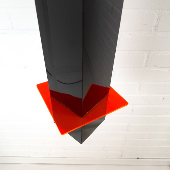 Image 1 of Vintage pendant lamp 1970s black & neon orange/red plastic