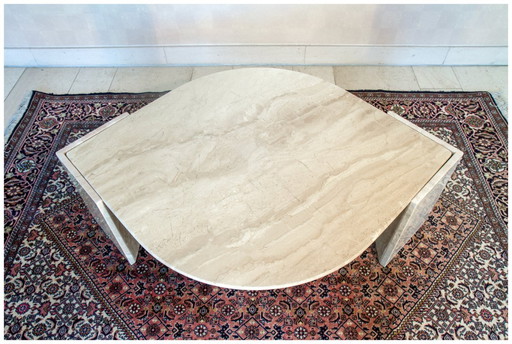 Table basse Roche Bobois forme œil en travertin 1970/80