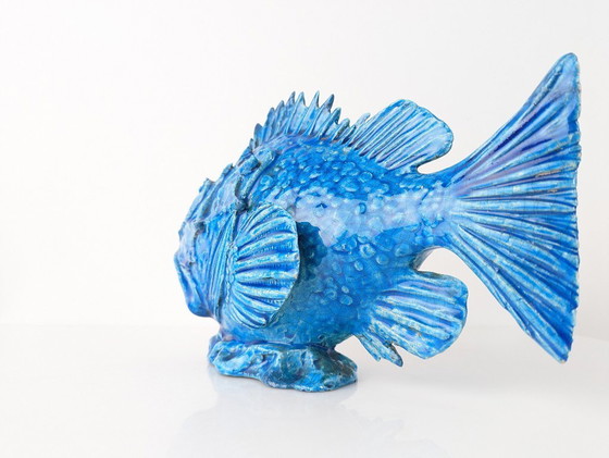 Image 1 of Art déco italien Guido Cacciapuoti Sculpture de poisson Scorfano émaillée bleue années 1930