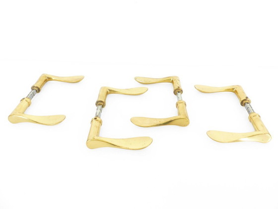 Image 1 of Set di 4 coppie di maniglie per porte in ottone massiccio del 1960 circa