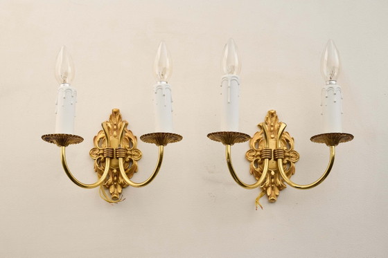 Paire d'Appliques Murales en Laiton Style Empire, Blanc (photo 4 sur 4)