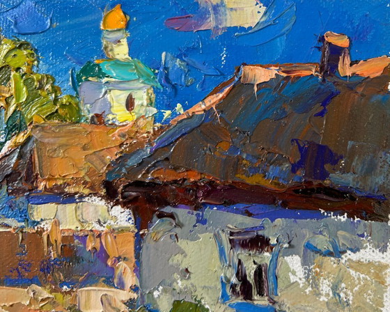 Image 1 of Original Oil Painting Summer Village Landscape Warmth in the yard
