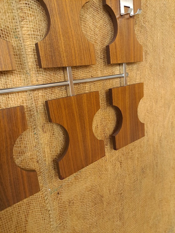 Image 1 of Porte-manteau mural en teck avec crochets chromés, n° 20