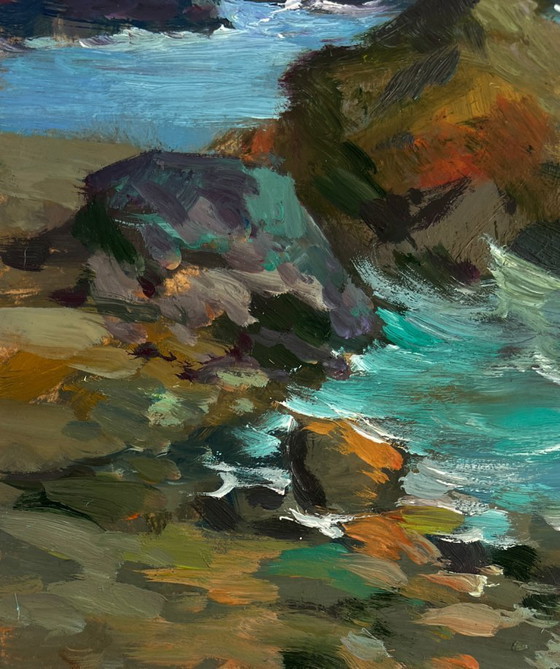 Image 1 of Original Oil Painting Coastal Rock Landscape A sea storm is approaching