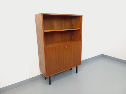 Vintage Scandinavian Modernist Storage Bookcase in Teak and Black Metal from the 60s