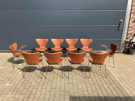 Image 1 of Fritz Hansen series 7 Butterfly chairs in Cognac leather NEW!!