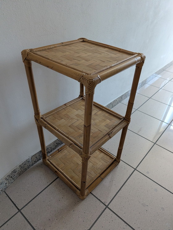 Image 1 of Vintage salontafel/plank van bamboe en rotan – jaren 70 (boho/mid-century stijl)