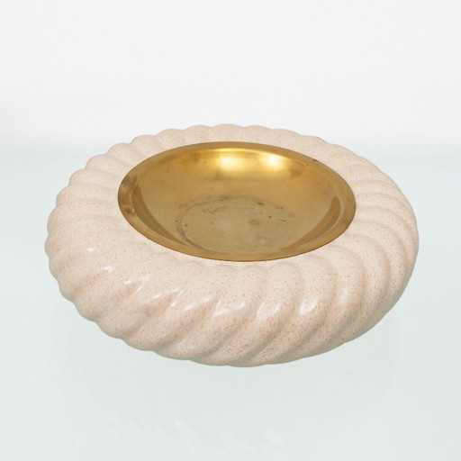 Set of lighter and ashtray in Ceramic Brass by Tommaso Barbi, Italy, 1960s