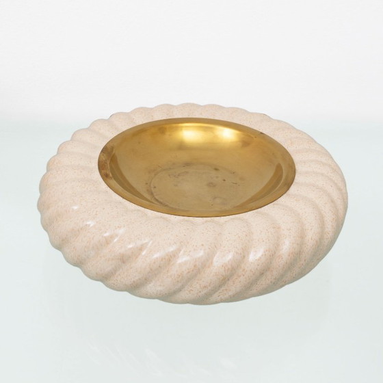 Image 1 of Set of lighter and ashtray in Ceramic Brass by Tommaso Barbi, Italy, 1960s