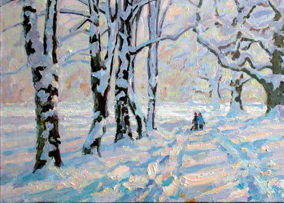 Original Ölgemälde Schneepark Landschaft Wintermärchen – Gemälde & Zeichnungen, Canvas (photo 4 of 5)