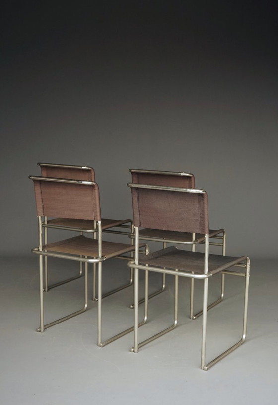 Sedie da pranzo B40 in acciaio tubolare nichelato e tessuto Eisengarn di Marcel Breuer per Tecta, anni '80. (photo 10 of 27)