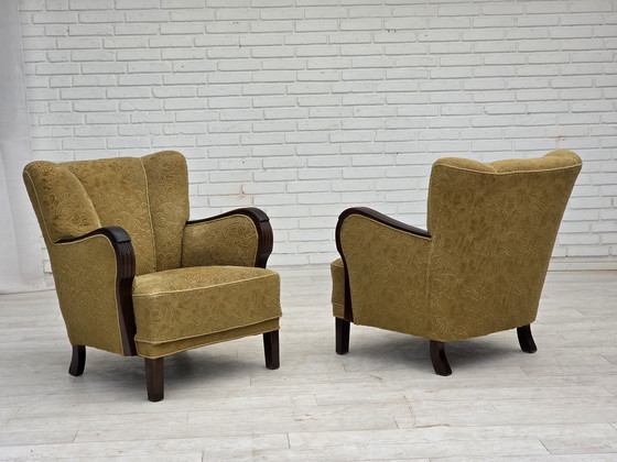 Image 1 of 1960er Jahre, Dänisches Design, Sessel, Originalzustand, Möbelstoff, dunkles Buchenholz.