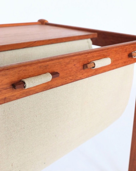 Image 1 of Vintage Danish side table teak magazine rack reading tray