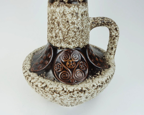 Image 1 of Große 54 cm Vase, Bodenvase, 1970er Jahre, Fettlava-Glasur, Zierdekor, Modell 100