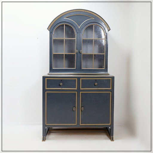 Vintage tweedelige kast van grijs gelakt hout - verkrijgbaar als set van twee (A)