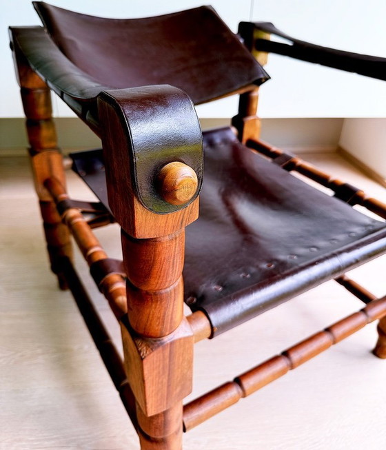 Set di 4 poltrone lounge vintage "Safari". Norik Voskanian. Tabriz. Iran. Legno. Pelle. Stile brutalista. (photo 8 of 10)