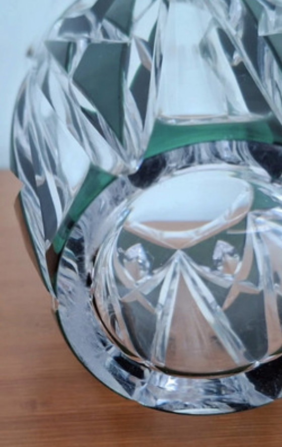 Image 1 of Vintage val Saint Lambert groene kristallen vaas 