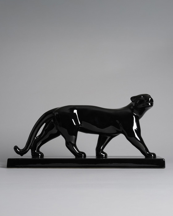 Image 1 of Chic Porcelain Black Panther Art Deco Style Sculpture Figurine Iconic Design