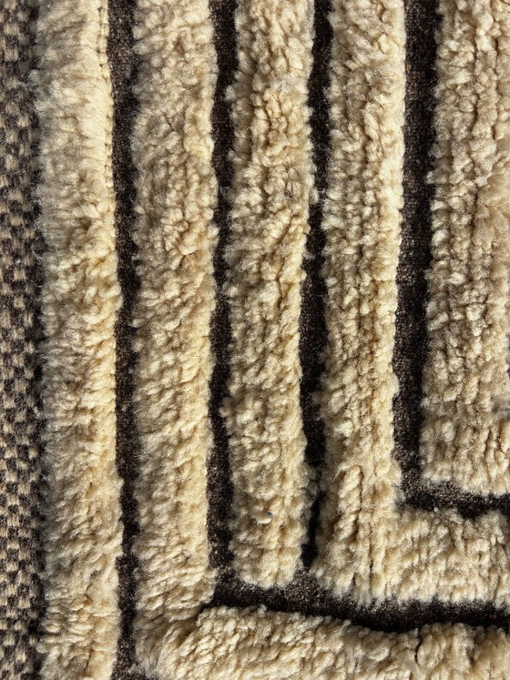 Image 1 of Small Handmade Moroccan Mrirt Wool Rug 100x160 cm– White Minimal Geometric Design 