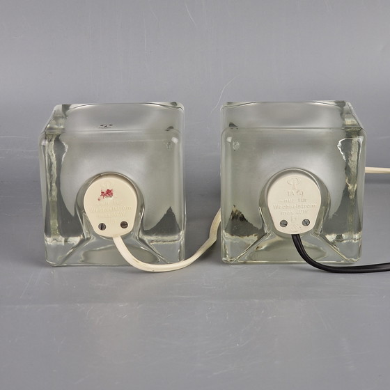 Image 1 of A Set of Two Vintage Peill & Putzler Table Lamps. Cube Glass Lamps. Germany 1970s.