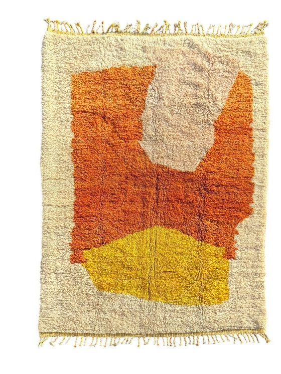 Image 1 of Moroccan Mrirt Rug Handmade Wool 200x300 cm – Modern Berber Rug – Cream Orange Yellow Area Rug – Contemporary Deco