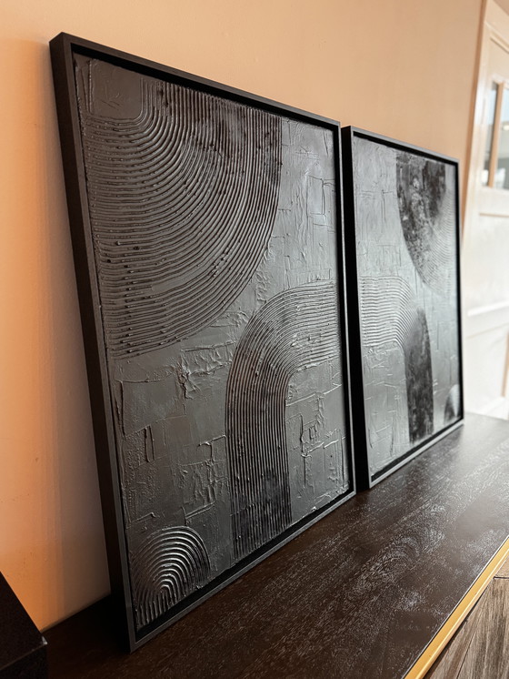 Image 1 of Set of 2 Abstract Structure Paintings (Diptych) | Atelier Beau | Black | 60x80 cm