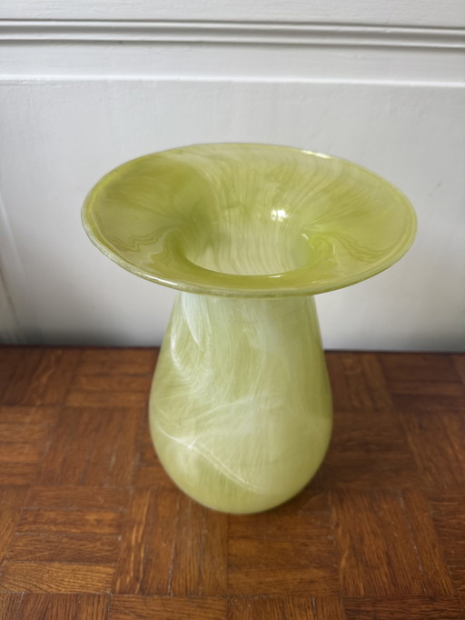 Yellow glass vase, hand-painted cold