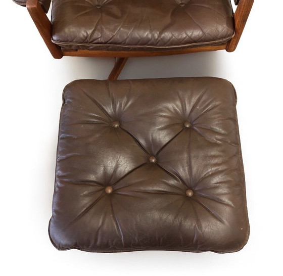 Image 1 of SöDa Galvano Lied Mobler Norway Fauteuil Lounge + Ottomane Vintage Teck
