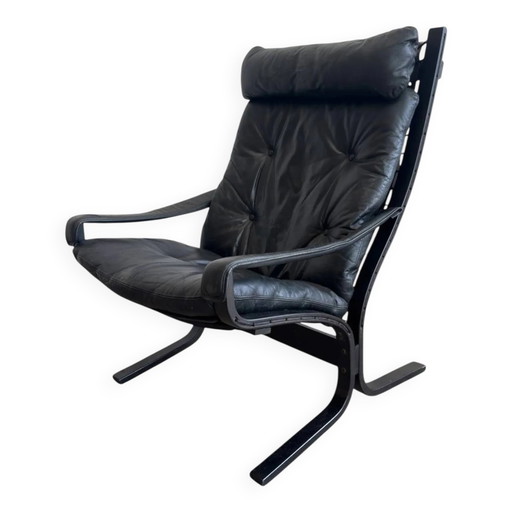 Vintage "Siesta" fauteuil van Ingmar Relling uit 1965 in zwart leer.