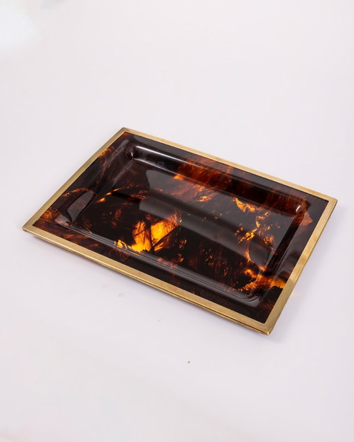 Bandeja vintage italiana de latón y cristal acrílico, década de 1970. – tafelaccessoires, Brass