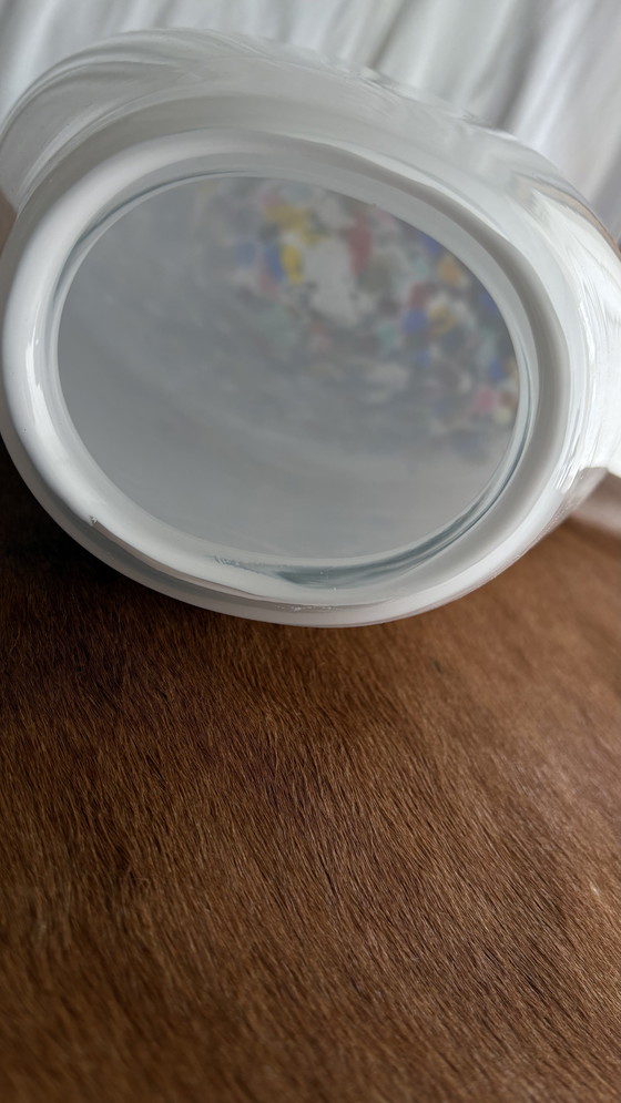 Image 1 of Murano style milk glass vase with colorful confetti decoration