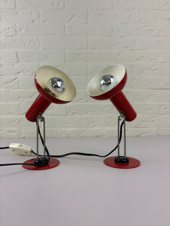 Image 1 of Set of 2 Vintage GDR Space Age Table Lamps – 1960s – Red