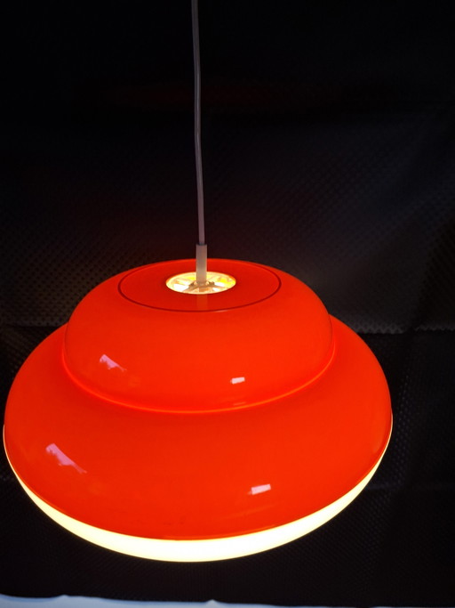 Massive orange vintage space age UFO pendant lamp