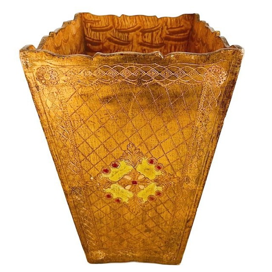 Image 1 of Vintage Florentine gold Hollywood Regency trash can baroque rococo 1970s