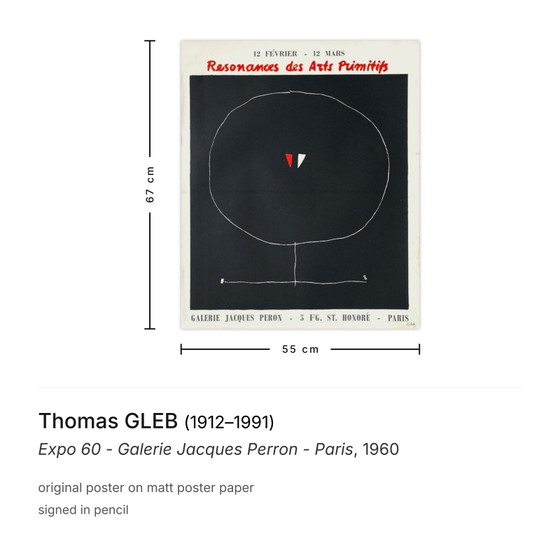 Affiche signée par Thomas GLEB, Expo 60 - Galerie Jacques Perron - Paris – Paper (photo 3 of 5)