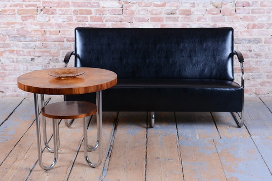 Restored Bauhaus Sofa, by Mücke-Melder, Chrome, Quality Leather, Czech, 1930s – Wood (photo 6 of 11)