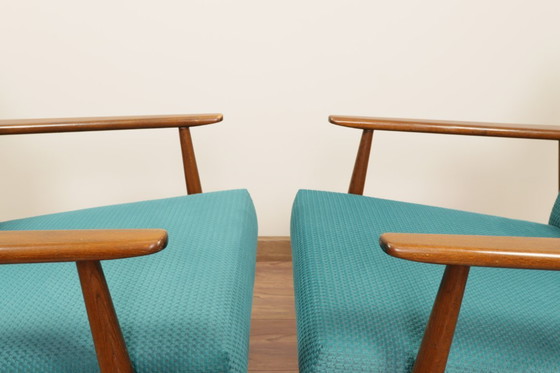 Image 1 of Vintage armchair teal fabric design by H.Lis