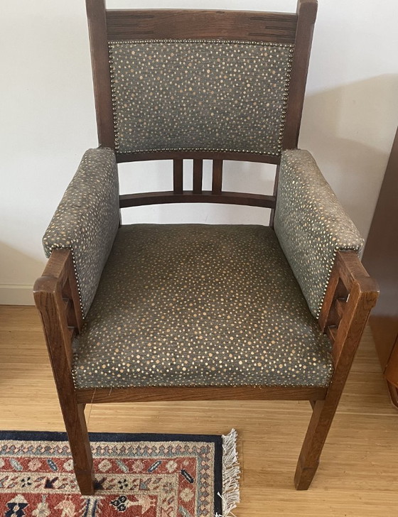 Image 1 of Amsterdam School - Two oak armchairs