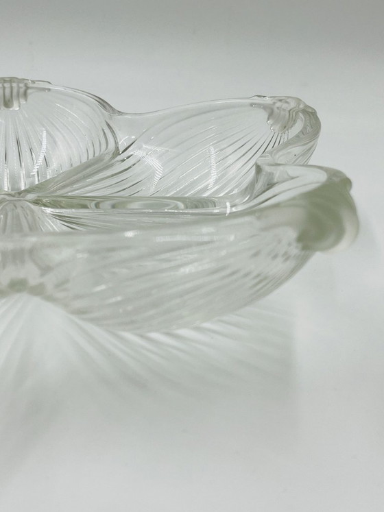 Image 1 of Art Deco molded glass dish with flower