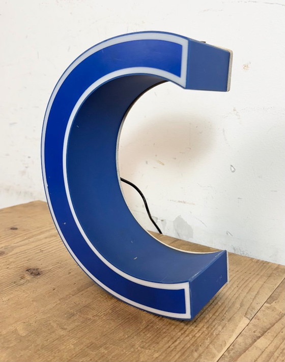 Image 1 of Vintage Blue Plastic Illuminated Letter C , 1970s