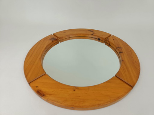 Mid-century round wooden Mirror