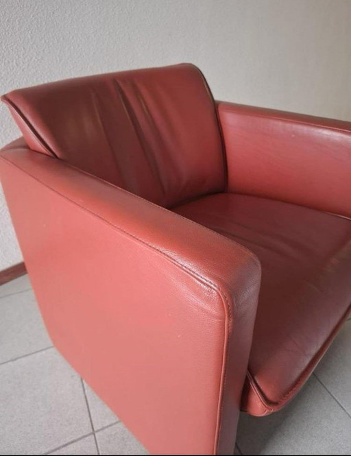 2x Leolux Fabio Red Leather Armchair