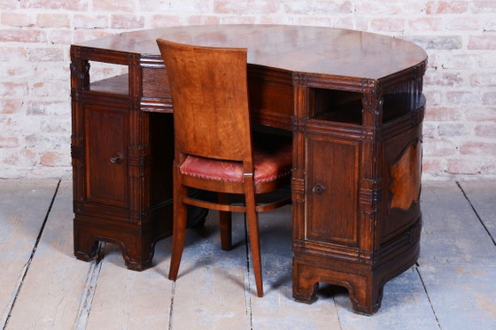 Restored Cubistic Writing Desk, Oak, Walnut, Revived Polish, Czech, 1910s – Metal, Wood (photo 10 of 21)